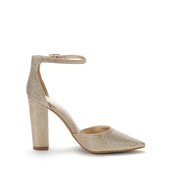 Pointed Toe Chunky Heel Pumps - GOLD GLITTER - 2