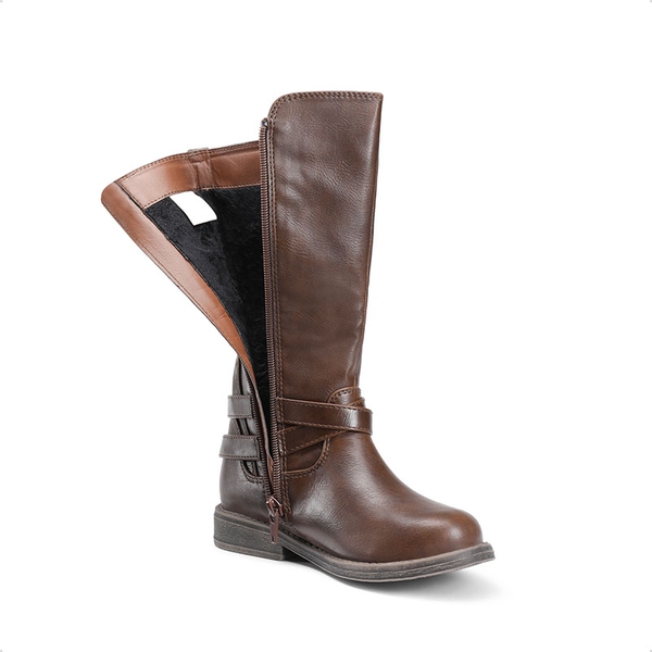 Girls Knee High Riding Boots - BROWN - 2