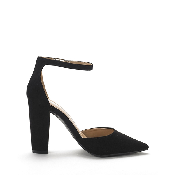 Pointed Toe Chunky Heel Pumps - BLACK SUEDE - 2