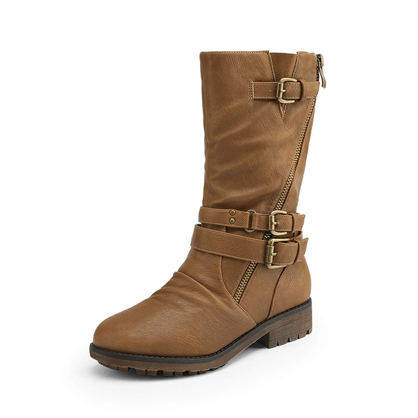 Kids Buckle Knee High Boots - CAMEL -  0