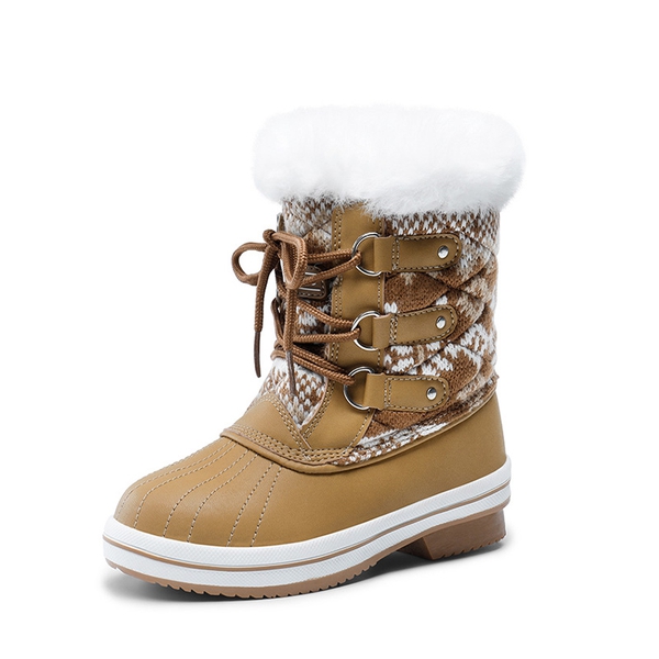 Kids Faux Fur Winter Snow Boots - TAN WHITE -  0