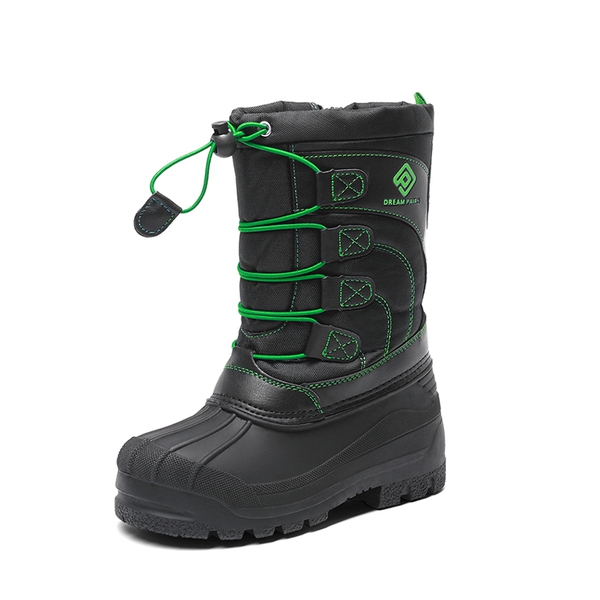 Kids Waterproof Shell Bottom Snow Boots - BLACK NEON GREEN -  0