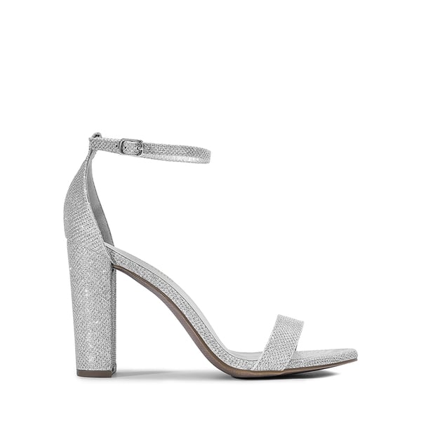 Women's Chunky High Heel Pump Sandals - SILVER GLITTER - 3