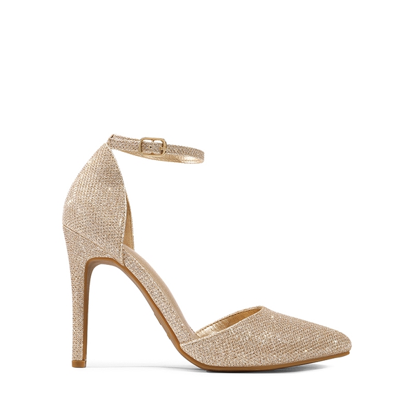Ankle Strap Pointed Toe Stiletto Heels Pumps - GOLD GLITTER - 2