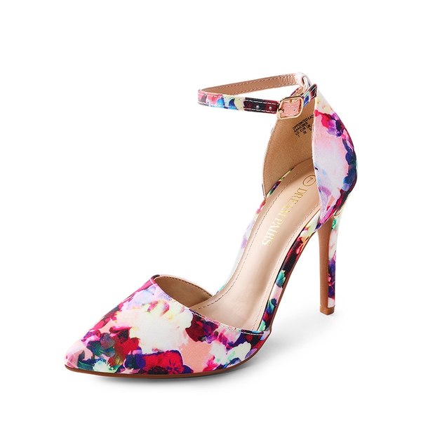 Ankle Strap Pointed Toe Stiletto Heels Pumps - FLORAL -  0