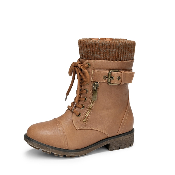 Girl's Mid Calf Combat Boots - CAMEL -  0