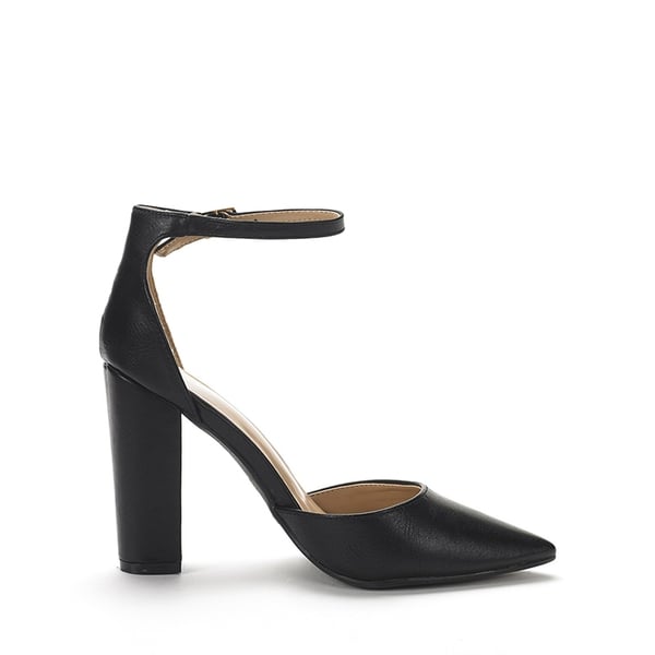 Pointed Toe Chunky Heel Pumps - BLACK PU - 2