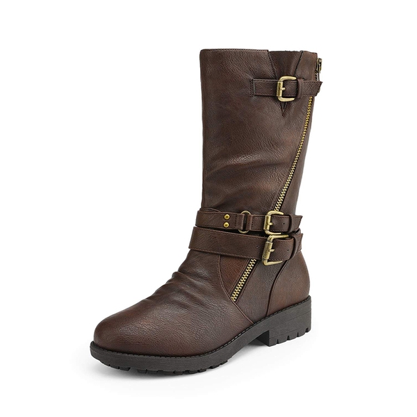 Kids Buckle Knee High Boots - BROWN -  0