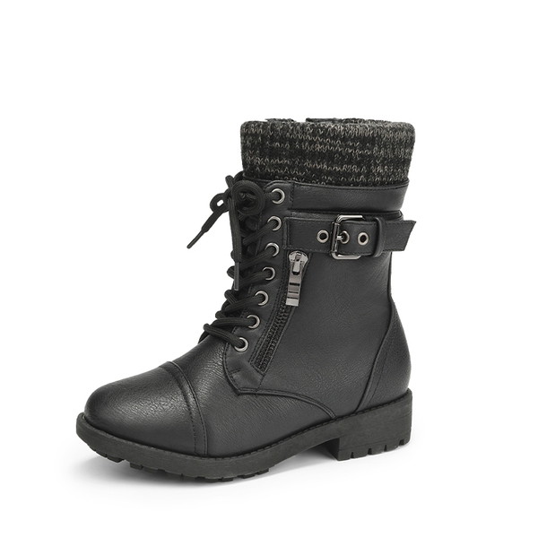 Girl's Mid Calf Combat Boots - BLACK -  0