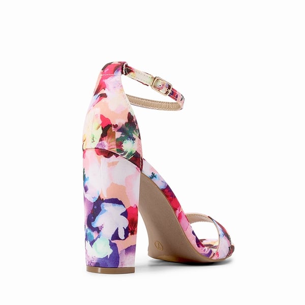 Women's Chunky High Heel Pump Sandals - FLORAL - 4