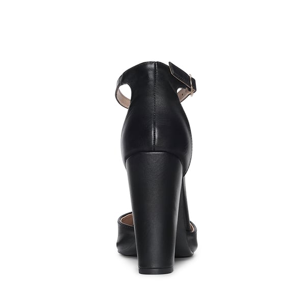 Pointed Toe Chunky Heel Pumps - BLACK PU - 4