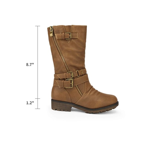 Kids Buckle Knee High Boots - CAMEL - 2