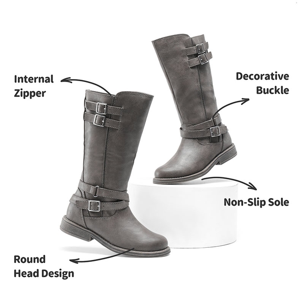 Girls Knee High Riding Boots - GREY - 3