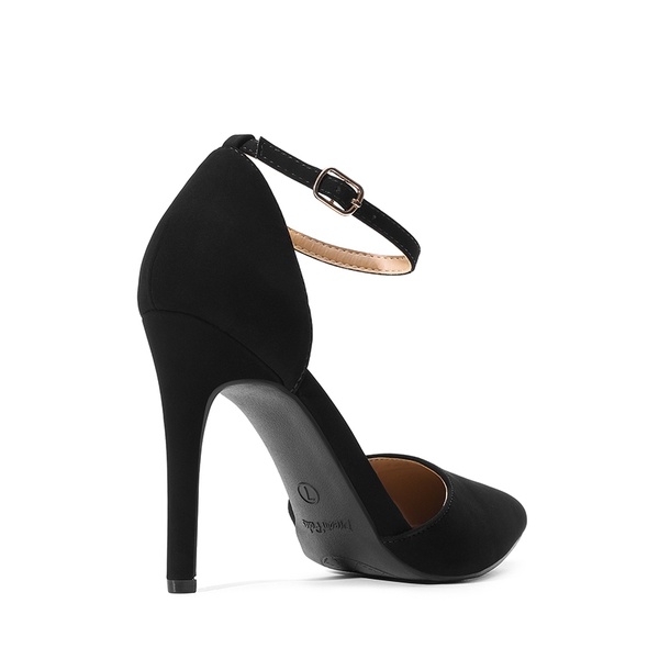 Ankle Strap Pointed Toe Stiletto Heels Pumps - BLACK NUBUCK - 3