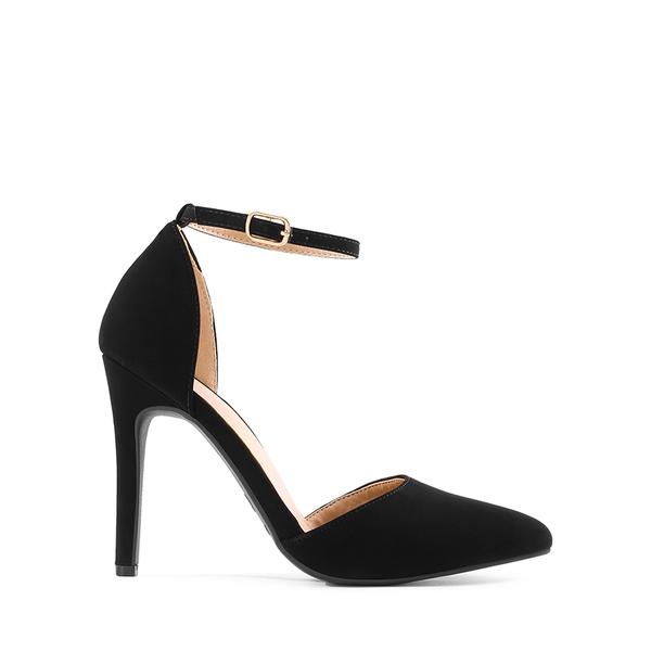 Ankle Strap Pointed Toe Stiletto Heels Pumps - BLACK NUBUCK - 2