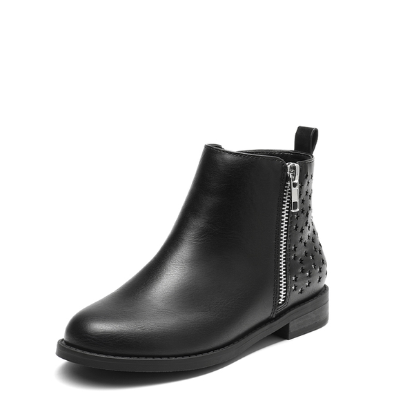 Kids Side Zipper Low Heel Ankle Boots - BLACK PU -  0