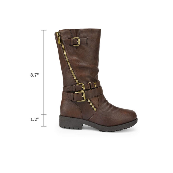 Kids Buckle Knee High Boots - BROWN - 2