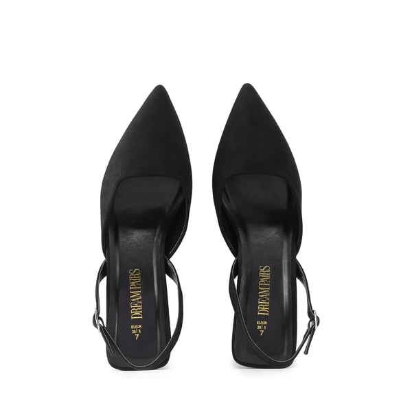 Pointed-Toe Slingback Kitten Heel Pumps - BLACK - 2