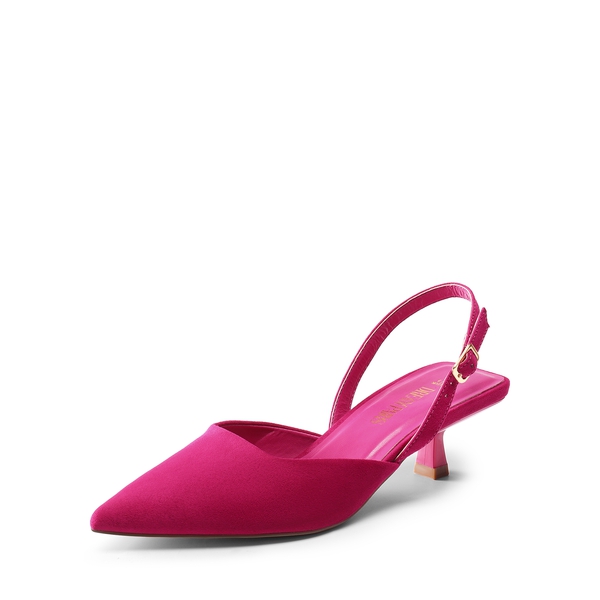 Pointed-Toe Slingback Kitten Heel Pumps - HOT PINK -  0