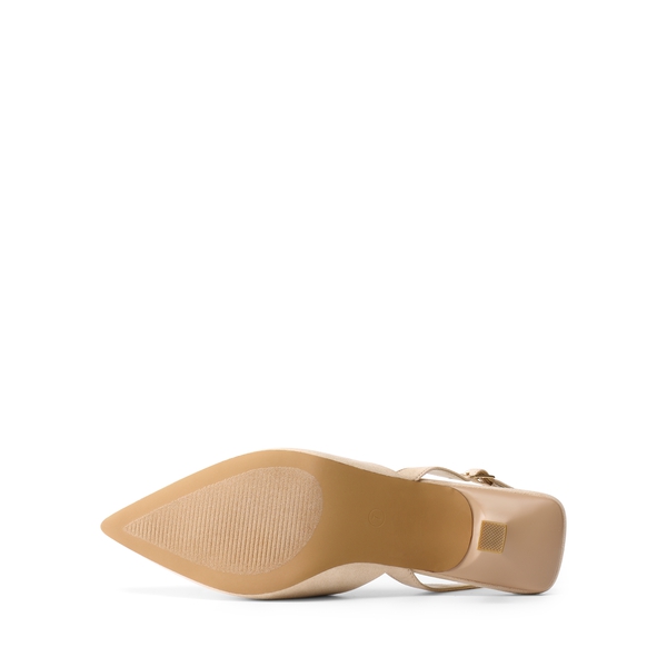 Pointed-Toe Slingback Kitten Heel Pumps - NUDE - 5