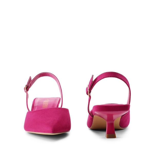 Pointed-Toe Slingback Kitten Heel Pumps - HOT PINK - 3
