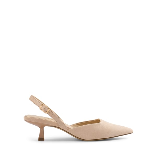 Pointed-Toe Slingback Kitten Heel Pumps - NUDE - 1