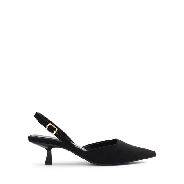 Pointed-Toe Slingback Kitten Heel Pumps - BLACK - 1