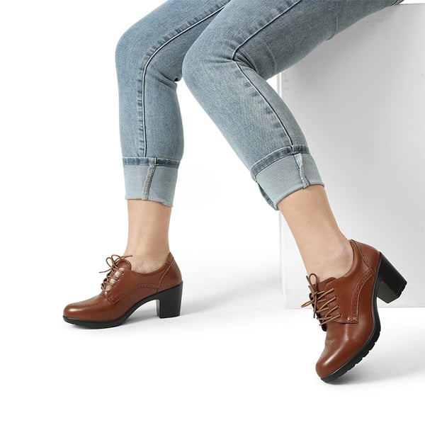 Arch Support Chunky Heel Oxfords - BROWN PU - 1