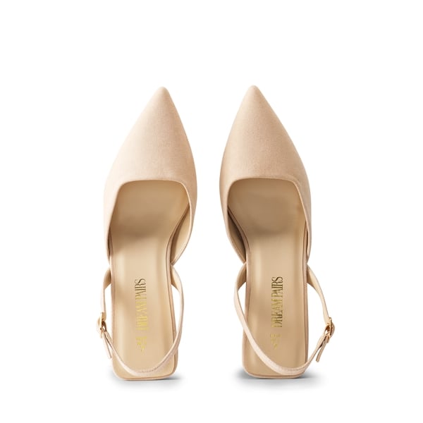 Pointed-Toe Slingback Kitten Heel Pumps - NUDE - 2
