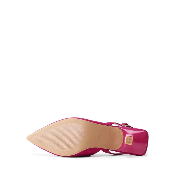 Pointed-Toe Slingback Kitten Heel Pumps - HOT PINK - 5