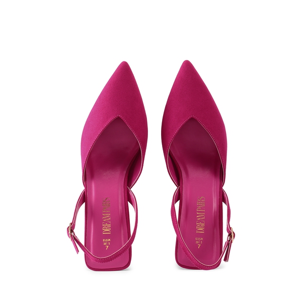 V  Vamp Slingback Kitten Heels Pumps - HOT PINK - 2