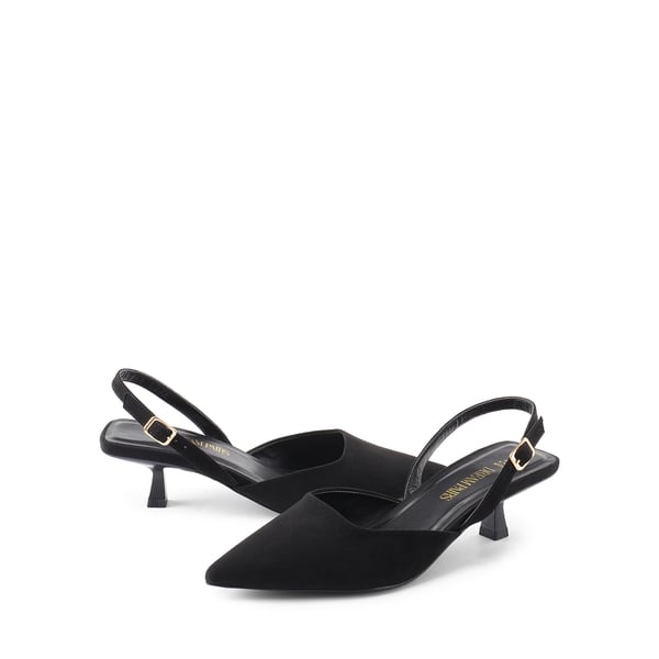 Pointed-Toe Slingback Kitten Heel Pumps - BLACK - 4