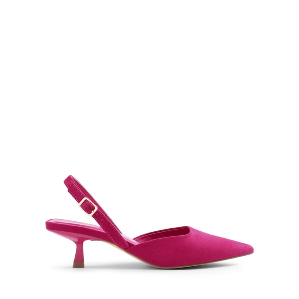 Pointed-Toe Slingback Kitten Heel Pumps - HOT PINK - 1