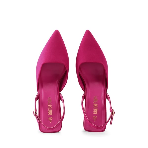 Pointed-Toe Slingback Kitten Heel Pumps - HOT PINK - 2