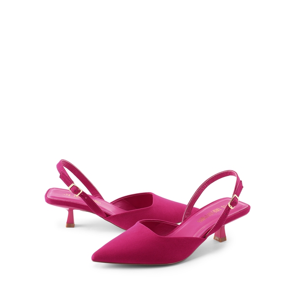 Pointed-Toe Slingback Kitten Heel Pumps - HOT PINK - 4