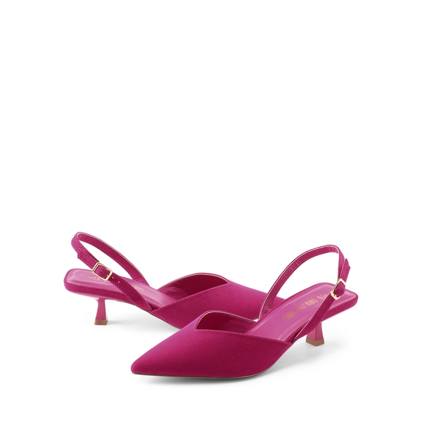 V  Vamp Slingback Kitten Heels Pumps - HOT PINK - 4