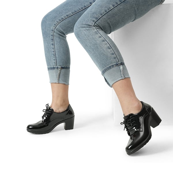 Arch Support Chunky Heel Oxfords - BLACK PAT - 1
