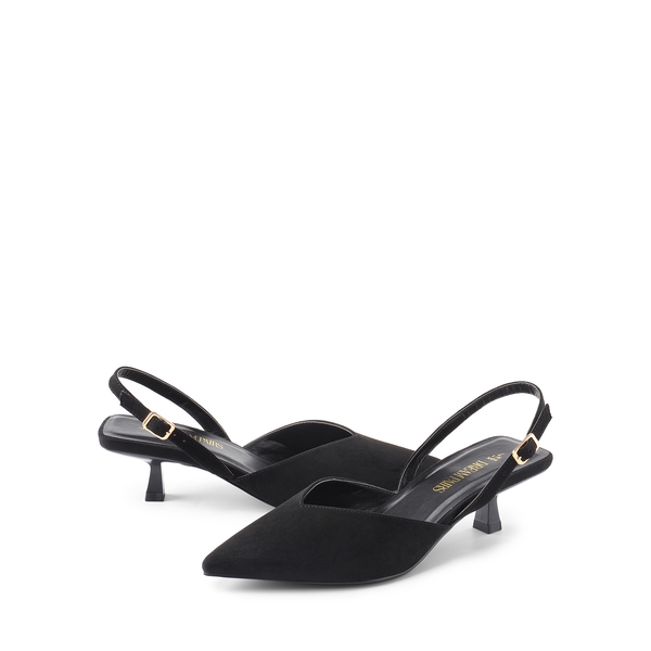 V  Vamp Slingback Kitten Heels Pumps - BLACK - 4