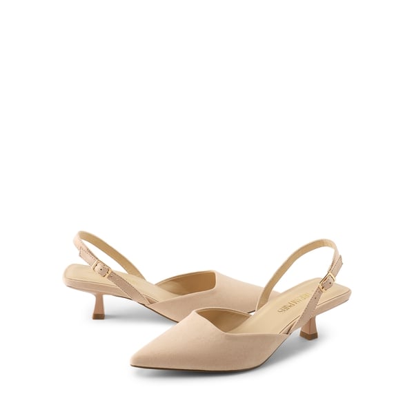 Pointed-Toe Slingback Kitten Heel Pumps - NUDE - 4