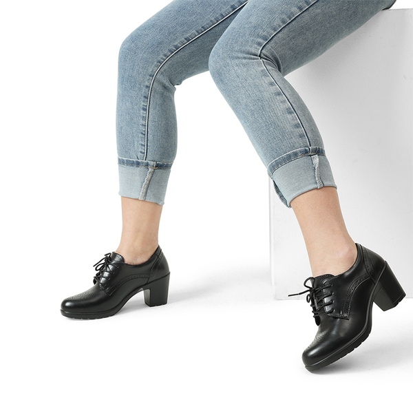 Arch Support Chunky Heel Oxfords - BLACK PU - 1