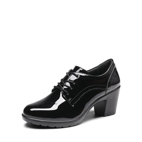 Arch Support Chunky Heel Oxfords - BLACK PAT -  0