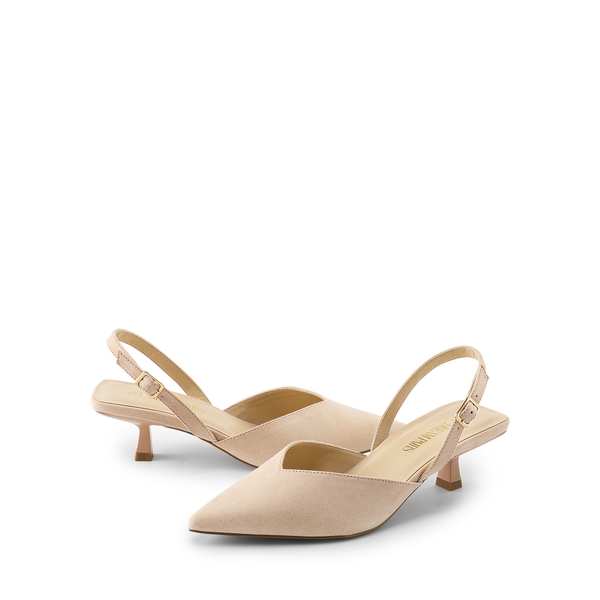 V  Vamp Slingback Kitten Heels Pumps - NUDE - 4