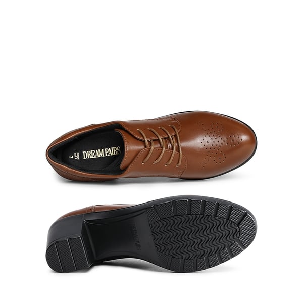 Arch Support Chunky Heel Oxfords - BROWN PU - 2