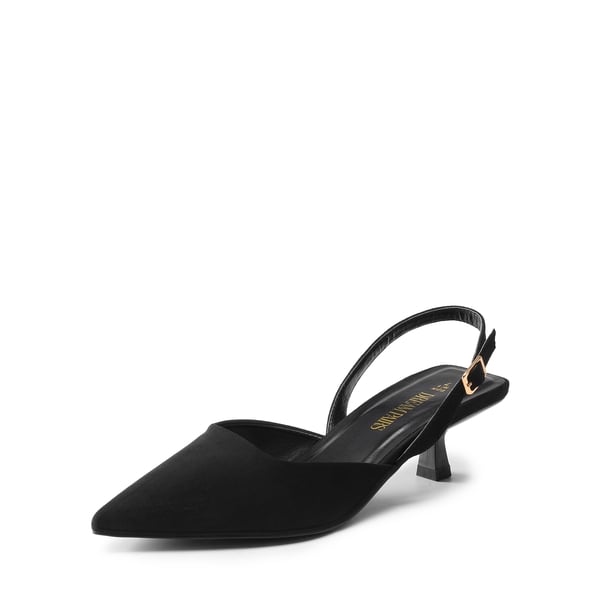 Pointed-Toe Slingback Kitten Heel Pumps - BLACK -  0