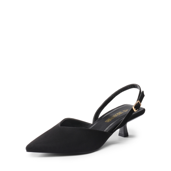V  Vamp Slingback Kitten Heels Pumps - BLACK -  0