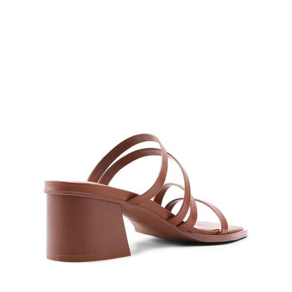 Square Toe Strappy Chunky Heel Sandals - TAN - 3