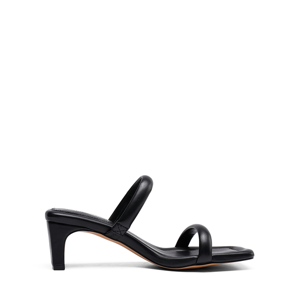 Square Toe Rectangular Double Strap Heel Sandals - BLACK - 2