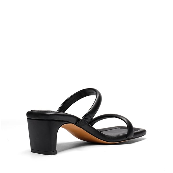Square Toe Rectangular Double Strap Heel Sandals - BLACK - 3