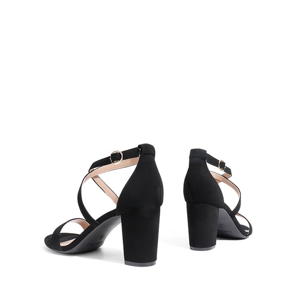 Criss Cross Chunky Heel Ankle Strap Sandals - BLACK NUBUCK - 3