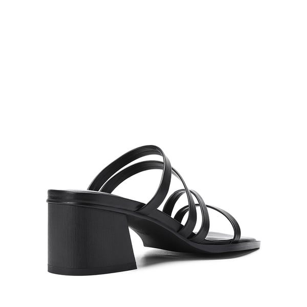 Square Toe Strappy Chunky Heel Sandals - BLACK - 3